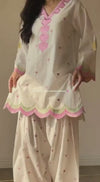 White Pink Cotton Suit Set for Women | Kurta Palazzo Dupatta